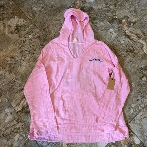 surf gypsy pink lightweight sweatshirt with blue embroidery